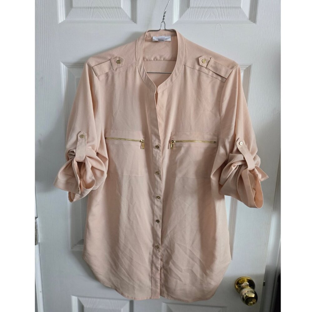 Two (2) Calvin Klein Women's Modern Essential Zipper Button-Front Blouses